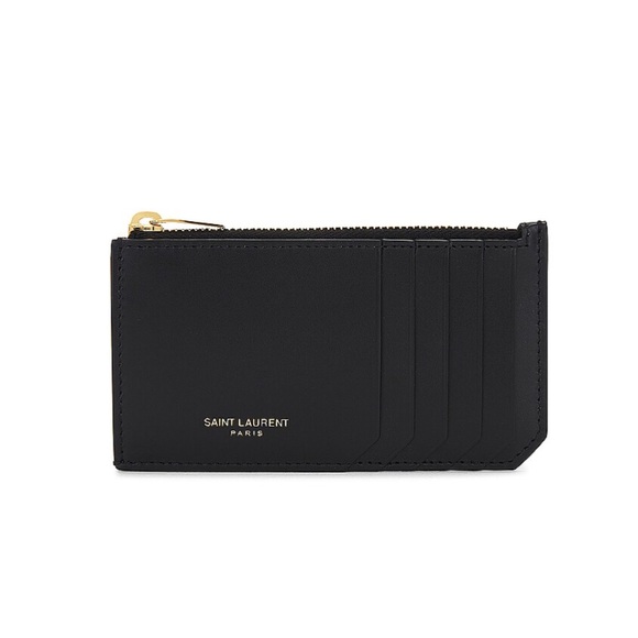 Saint Laurent Zip Card Case in black leather, purple logo, perfect condition! - Picture 9 of 17